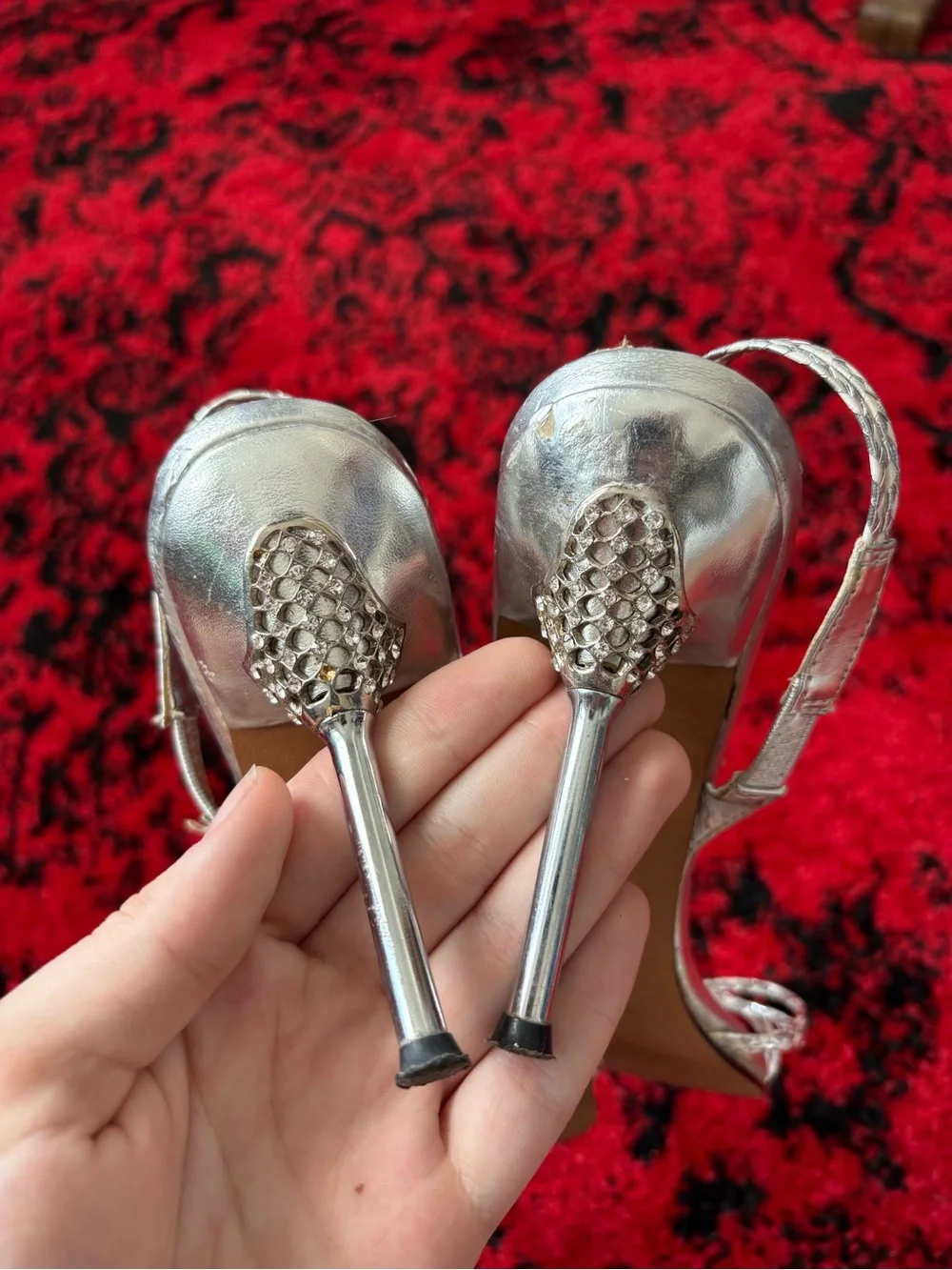 Women’s Silver Rhinestone BIG diamond heels